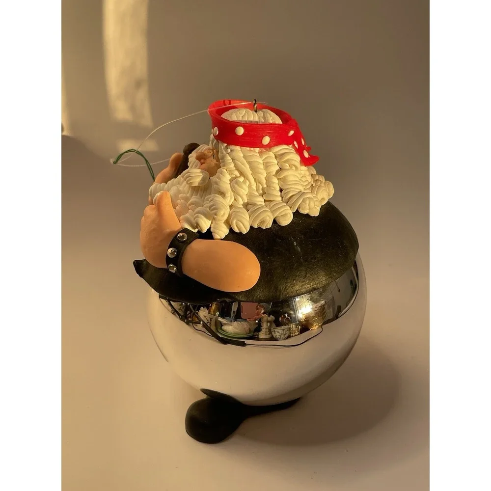 Christmas Santa Biker Ornament with Tatoo VTG Born to Be Wild Missing Glasses